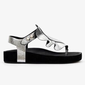 Isabel Marant Isela Metallic Silver Crinkle Leather Sandals Size 8